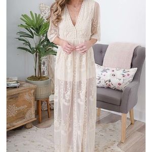 Lace Maxi Romper in Cream